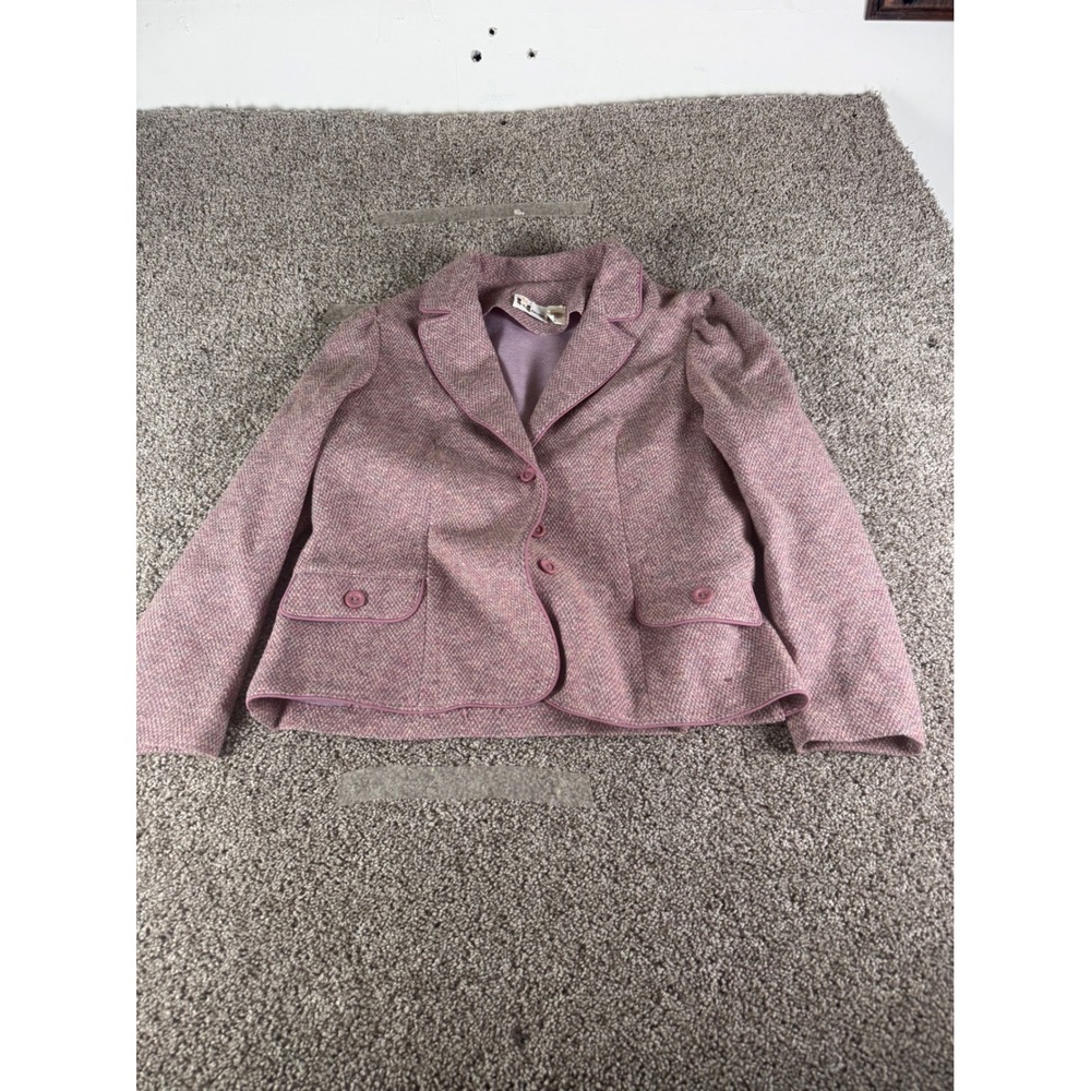 Vintage Marty Gutmacher Pink Tweed Blazer Union Made Puff Shoulder Jacket Sz 18